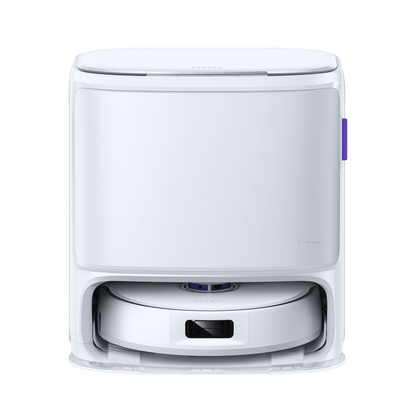 Narwal Freo Z10 robotdammsugare i vit dockningsstation, perfekt för trasselfri hemstädning med hög sugkraft.
