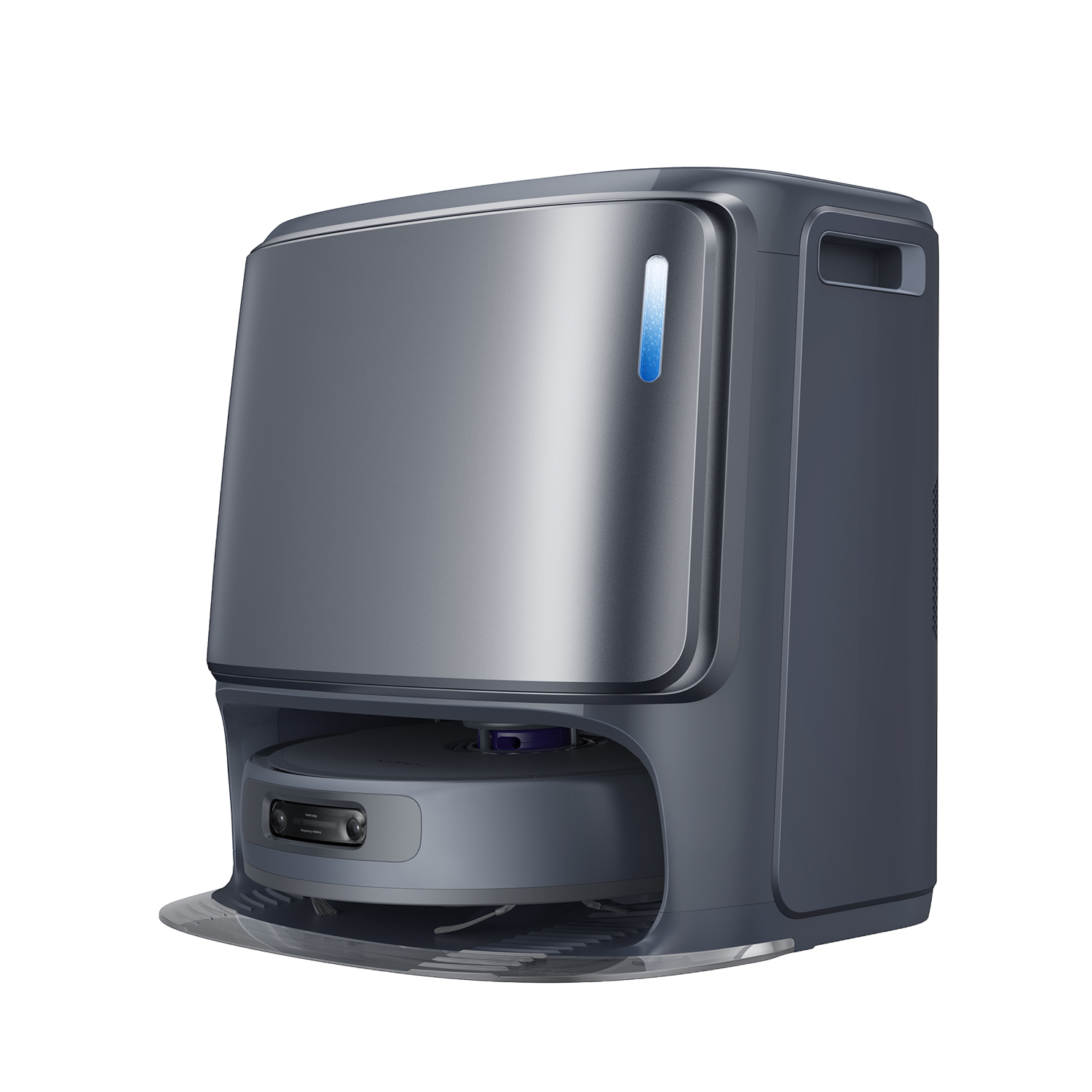 Narwal Freo Z Ultra Demo AI dammsugare i grått med dockningsstation, avancerad rengöringsrobot för hemmet med hög prestanda och stilren design.