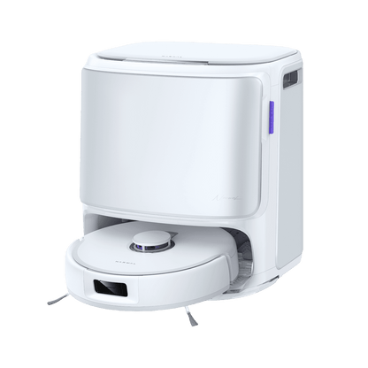 Narwal Freo Z10 robotdammsugare på väg ut från sin station, optimerad för kraftfull och trasselfri hemstädning.