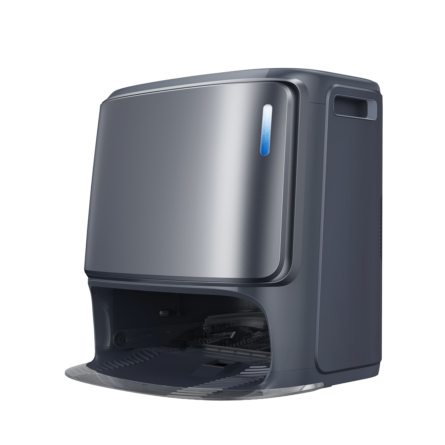 Narwal Freo Z Ultra robotdammsugare med öppnad dockningsstation, avancerad rengöringsteknik och självrengörande funktion.